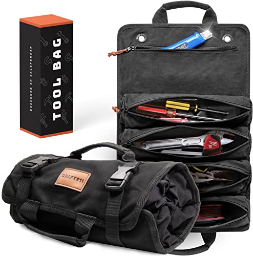 Tool Roll Up Bag - Heavy Duty Tool Organizer Bag For Motorcycle, Truck, Car, UTV | Compact Roll Up Tool Bag for Mechanic & Electrician