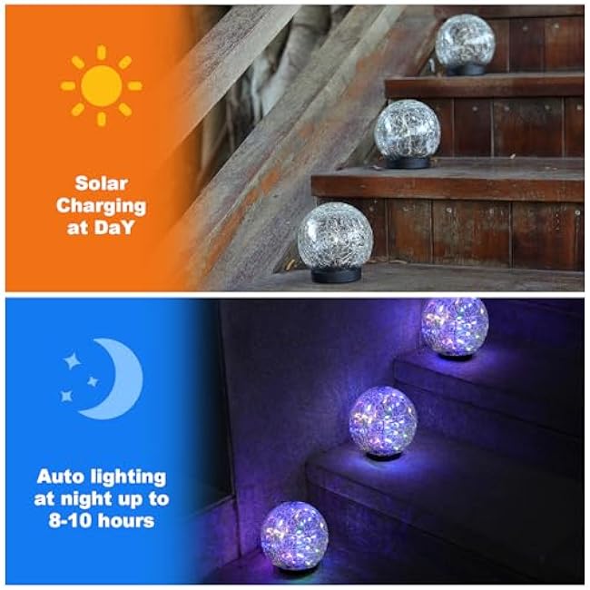 Solar Globe Lights Outdoor Waterproof-Solar Balls-Solar Garden Lights-Orbs for Outside 4 Pack Cracked Glass Ball for Lawn Patio Yard Backyard Decorations