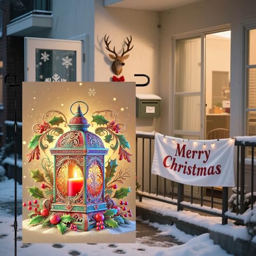 Image of BlissYard Christmas Garden Flag 12x18 Inch Lantern Holly Yard Decor