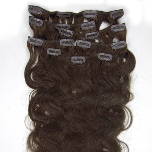 Hair Extensions Clip in Body Wavy Remy Human Hair 20'' (8Pcs 100g, #1B)