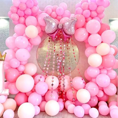 Image of Pink White Balloon Set, 60 PCS Metallic Birthday Balloons, Confetti and Macaron Latex Matte Balloons for Helium, Girls Women Baby Shower Wedding Supplies