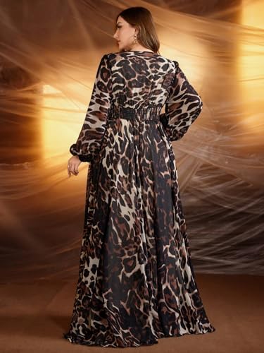 Image of Spring Summer 2024 Plus Size Womens Dresses V Neck Casual Elegant Long Sleeve Floral Print Maxi Dress