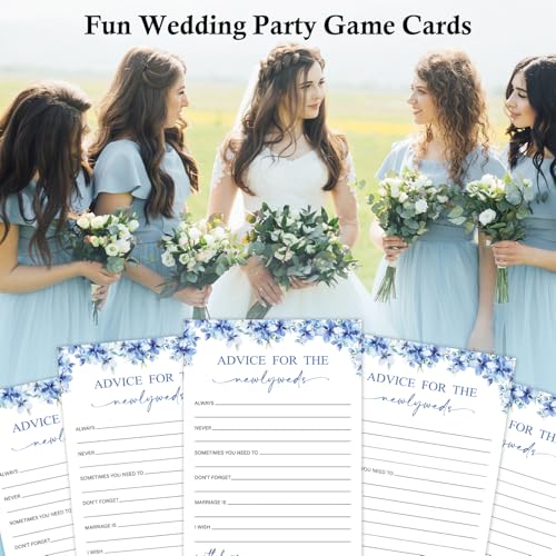 Image of Advice for The Newlyweds Bridal Shower Games, 25 Blue Floral Bridal Shower Game Cards Set, Engagement Party Game for Guests, Wedding Games for Reception, Minimalist Marriage Party Supplies-11