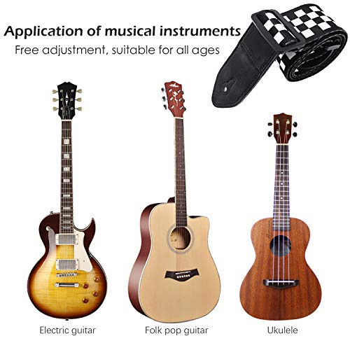 N/C Sangle de guitare, bandoulière de guitare en damier avec extrémité en cuir véritable avec corde à cravate (Capo de… - Les Beatles, Paul McCartney, John Lennon, RIngo Starr, George Harrison N/C Sangle de guitare, bandoulière de guitare en damier avec extrémité en cuir véritable avec corde à cravate (Capo de… – Image 6