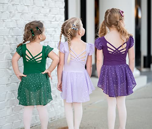 Arshiner BAS005982_BP_140 Girls Shiny Ruffle Sleeve Ballet Leotard With Skirt Criss-Cross Back Dance Dresses Dark Purple,Little Kid thumb #8