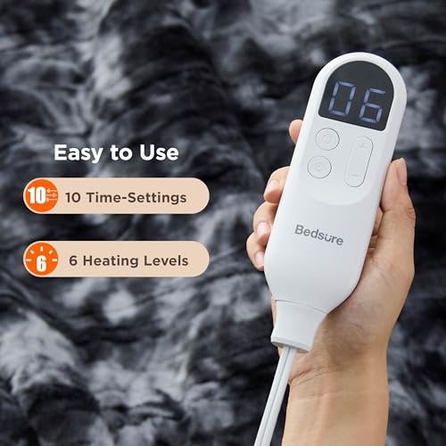 Image of Bedsure Faux Fur Heated Blanket Twin Size, Fast Heating Electric Blanket Twin Size with 6 Heating Levels & 10 Time Settings, Cozy Gifts for Women Men (62x84 inches, Black)