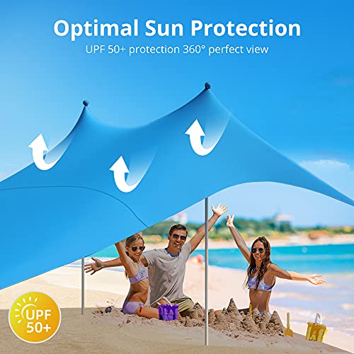 Image of AKASO Beach Tent, Portable Beach Canopy Sun Shelter UPF50+ for 6-8 People, for Beach, Camping Trips, Fishing, Backyard or Picnics (10x10 FT with 2 Poles)