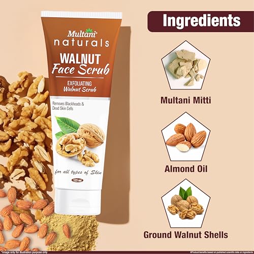Image of Multani Naturals Walnut Face Scrub 125ml (Pack of 2) | Removes Blackheads & Dead Skin Cells