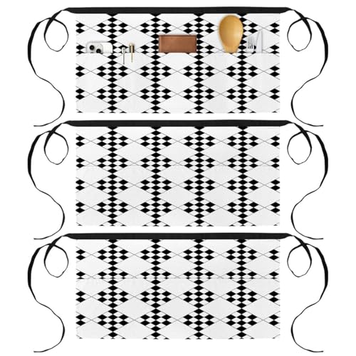 Tablier court de chef lot de 3 demi-tabliers de cuisine noirs et blancs à motif géométrique