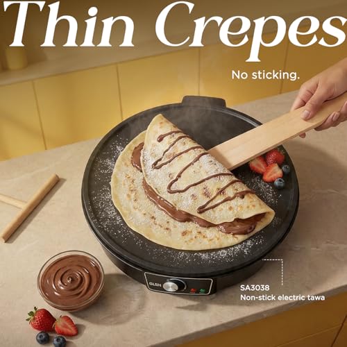Image of Glen Electric Tawa 1000W | 30cm Non-Stick Griddle | Adjustable Temperature Control | Ideal for Roti, Dosa, Pancake, Chilla, Uttapam, Omelette & more | Power Indicator | Black | 2 Year Warranty