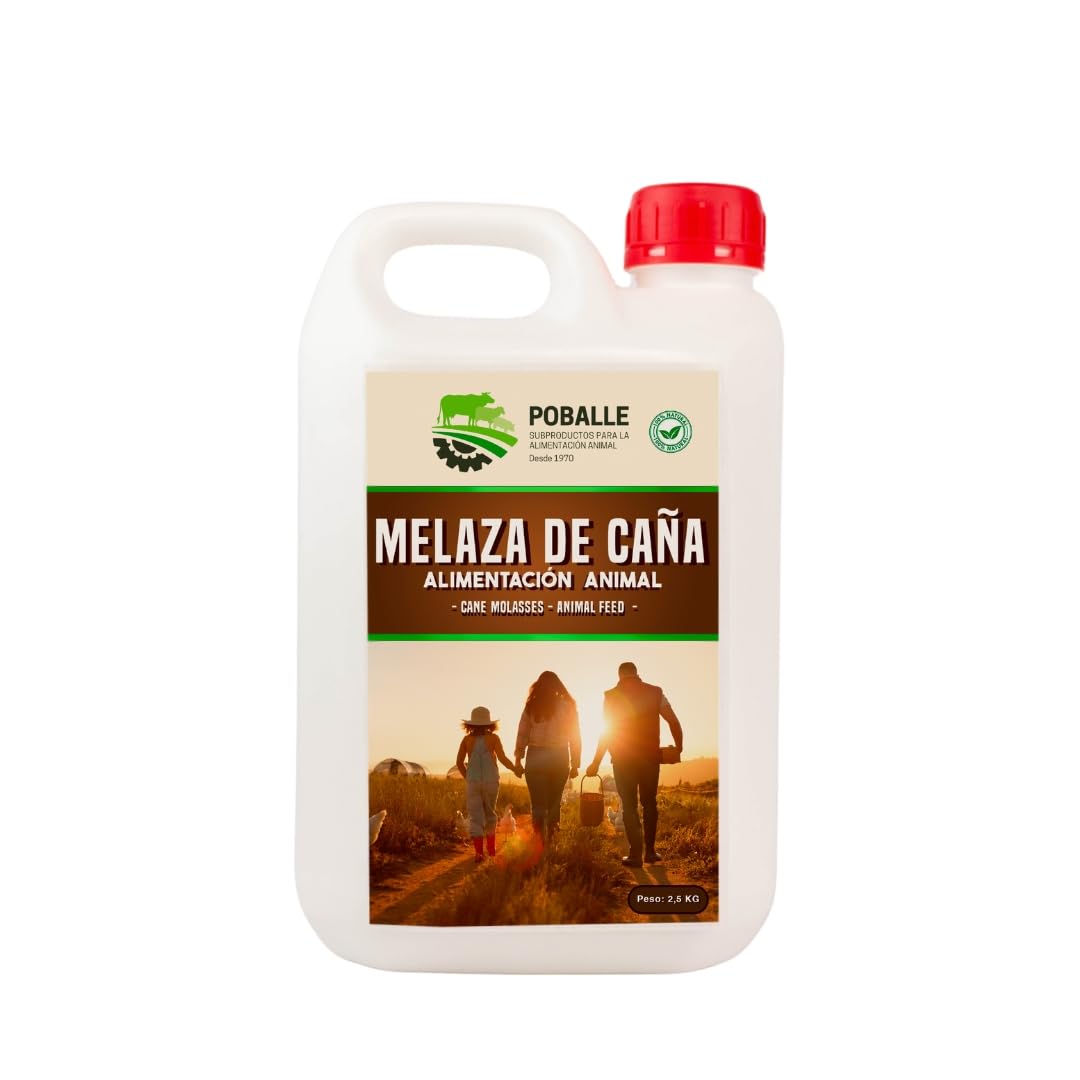 MELAZA POBALLE para Alimentación Animal – Vacas, Cabras, Ovejas y Caballos. Garrafa de 2,5 kg de MELAZA de Caña de Alta pureza.