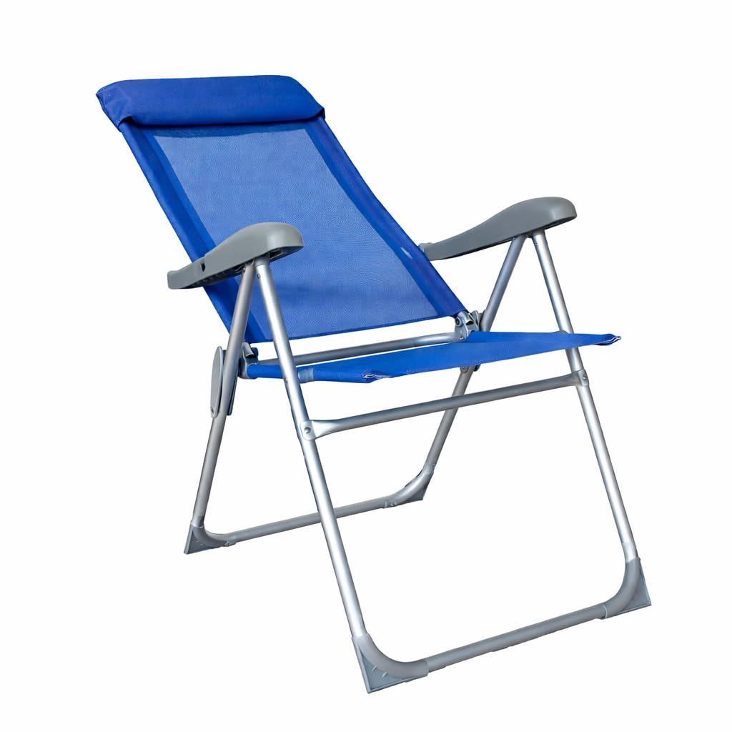 Sedia Sdraio Pieghevole Relax in Alluminio Ø22/19 mm – Multiposizione con Poggiatesta, Telo in Textilene Traspirante, Braccioli in ABS – Esterno e Giardino