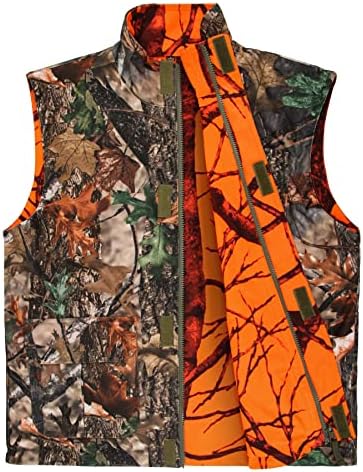 GUGULUZA Camo and Orange Hunting Reversible Vest, Game Vest Jacket for Hunting Camping (M-4XL) (XXL)