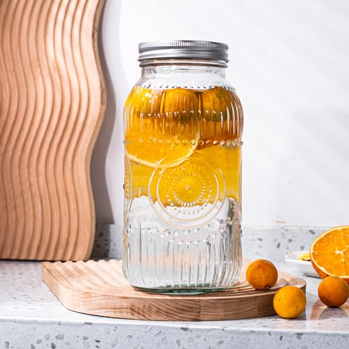Image of Amzcku 64oz vintage Mason Jars with Lids, Wide Mouth 2 Quart Canning Jar Half Gallon, Safe For Storage, Canning, Pickling, Preserving, Fermenting, DIY Crafts & Decor 3 Pack