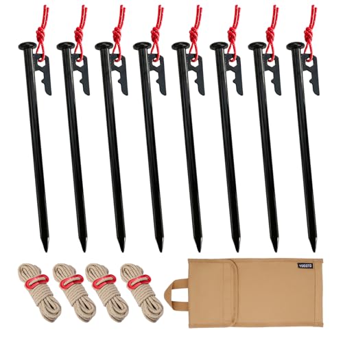 YOGOTO 11.8 inches (30 cm) Peg Set, For Hard Soil, Sand, Grassland, Tarp Pegs, Diameter 0.4 inches (10 mm), Stake, Tent Pegs, Peg Set, Storage Case, Universal Metal Fittings, 11.8 inches (30 cm) Set