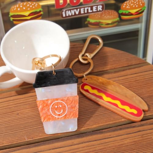 Cute Smiley Face Coffee Cup Keychain - Mini Realistic Coffee Mug Charm with Gold Metal Chain