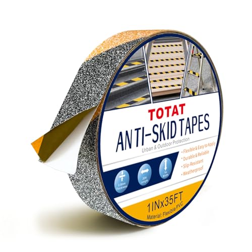 Image of Black & Yellow Anti-Slip Stair Treads Tape, 1 inch x35FT Heavy Duty Non-Skid Grip Tape for Indoor /Outdoor Steps, Bathroom & Pool - PVC Waterproof Safety Traction Tape