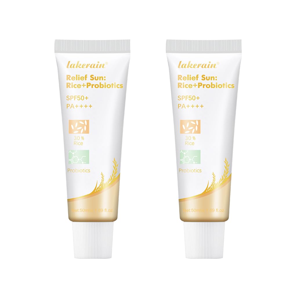 Rice Probiotic Sunscreen, Sun Relief Organic Sunscreen SPF50+, PA++++, Face Sunscreen with Niacinamide, Vitamin E, Zinc Oxide for All Skin Types