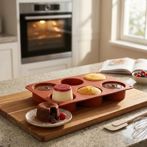 Gaomumu 6-Cavity Cylinder Baking Moulds, Silicone Muffin Pan, Food-Grade Silicone Cake Mould for Desserts, Puddings, Chocolate and Homemade Bakes - Image 5