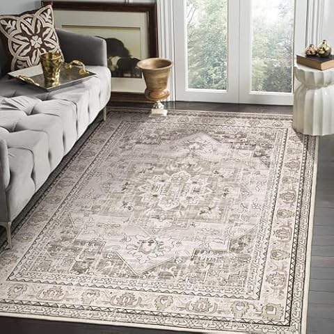 Findosom Washable Area Rug 5x7, Non-Slip Soft Large Rugs for Living Room with Medallion Pattern, Low Pile Faux Wool Carpet for Bedroom, Ding Room, Entryway and Home Decor, Beige Cover