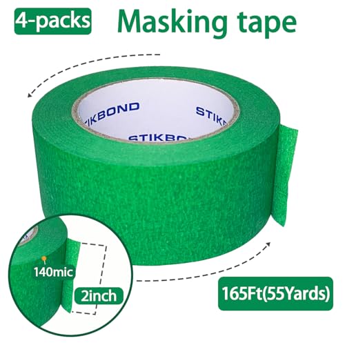 Image of 4-Packs Green Painters Tape 2inch x 55 Yards (220 Total Yards), Medium Adhesive Green Masking Tape for Wall Painting, Furniture Painting, DIY Handmade Decoration