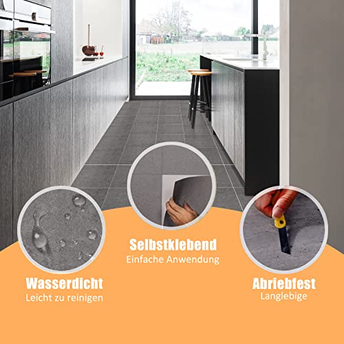 PVC Bodenbelag Selbstklebende Fliesen Dunkelgrau Marmor 30x30 cm, Fliesenoptik Vinylboden Bodenfliesen für Eingangstür, Wohnzimmer, Küche, Balkon, Abstellraum, 20 Stück 1,8 m²