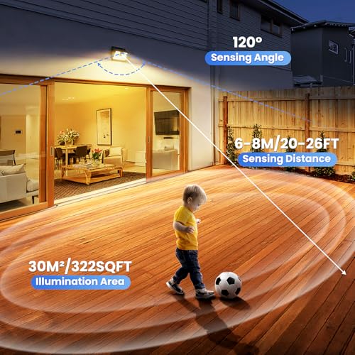 Image of [4 Packs] Solar Motion Sensor Outdoor Lights, Super Bright Solar Lights Outdoor Waterproof, 3 Lighting Modes Security Wall Light for Outside Walking Dog Fence Backyard Deck Garden Door Step Garage