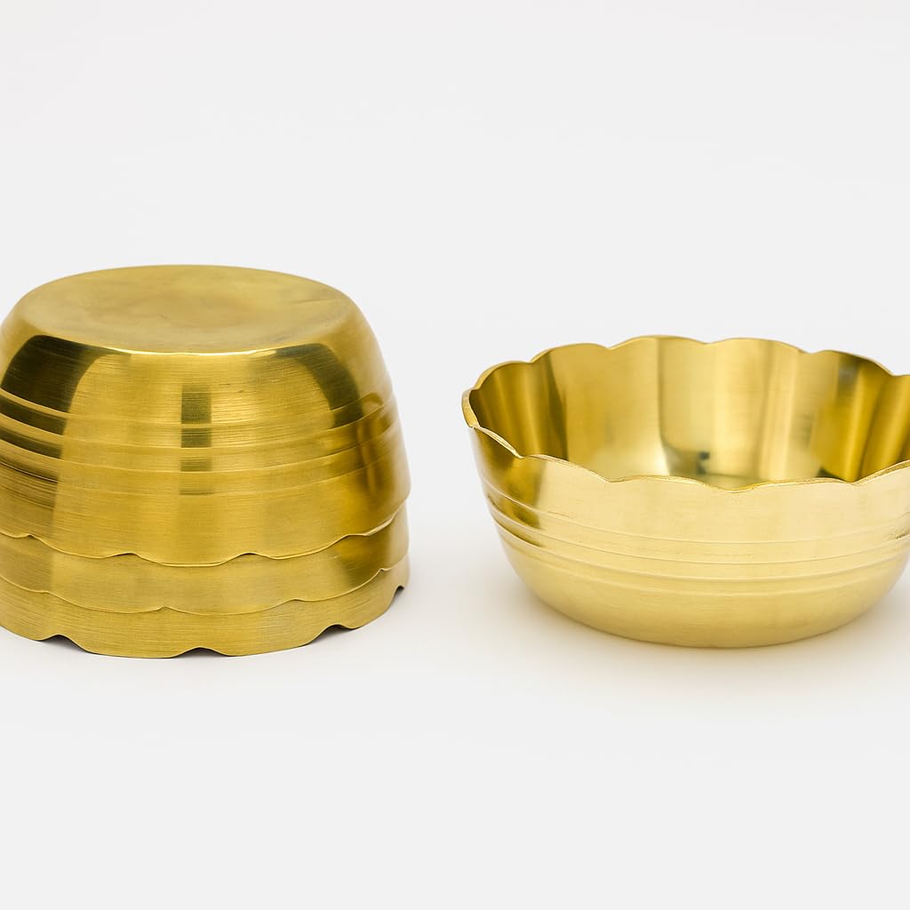 Narayan Product Unique Flower Cut Design Pure Brass Katori for Pooja | Small Multipurpose Prasadam Bowls for Pooja | Pooja Items Peetal Bowl (Set of 4) | Pital Diya Roli Chawal Kumkum Cups for Puja-image-7