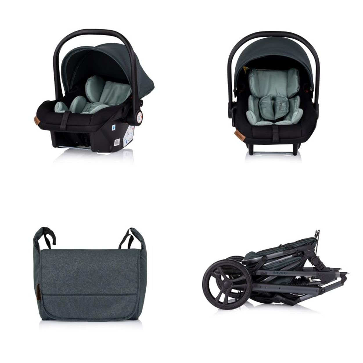 Chipolino Kinderwagen 3 in 1 Amore Babyschale Adapter Wickeltasche Fußabdeckung tuerkis