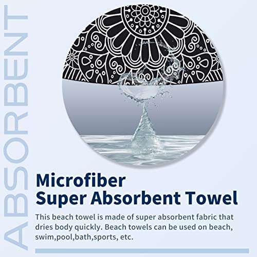 2 Pack Lightweight Thin Beach Towel Oversized 71"X32" Big Extra Large Microfiber Sand Free Towels For Adult Quick Dry Travel Camping Beach Accessories Vacation Essential Gift Black Mandala Elephant #TOP5