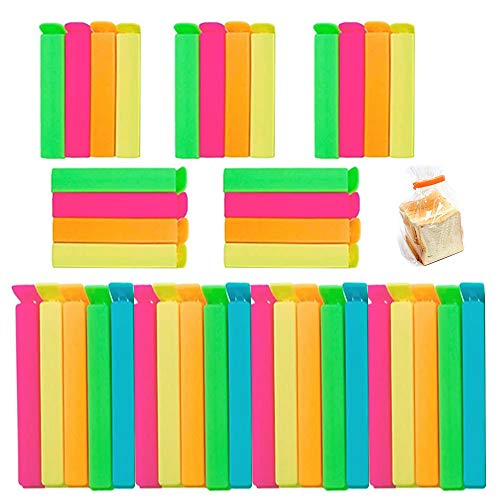 40 PCS Color Plastic Sealing Clips,Food Clip,Colorful Bag Clips for Snack,Chips Bags,Kitchen Storage Bag,2 Sizes(2.7inch and 4.3inch)