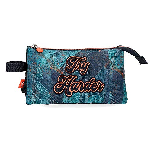 Enso Try Harder Estuche Tres Compartimentos Azul 22x12x5 cms Poliéster
