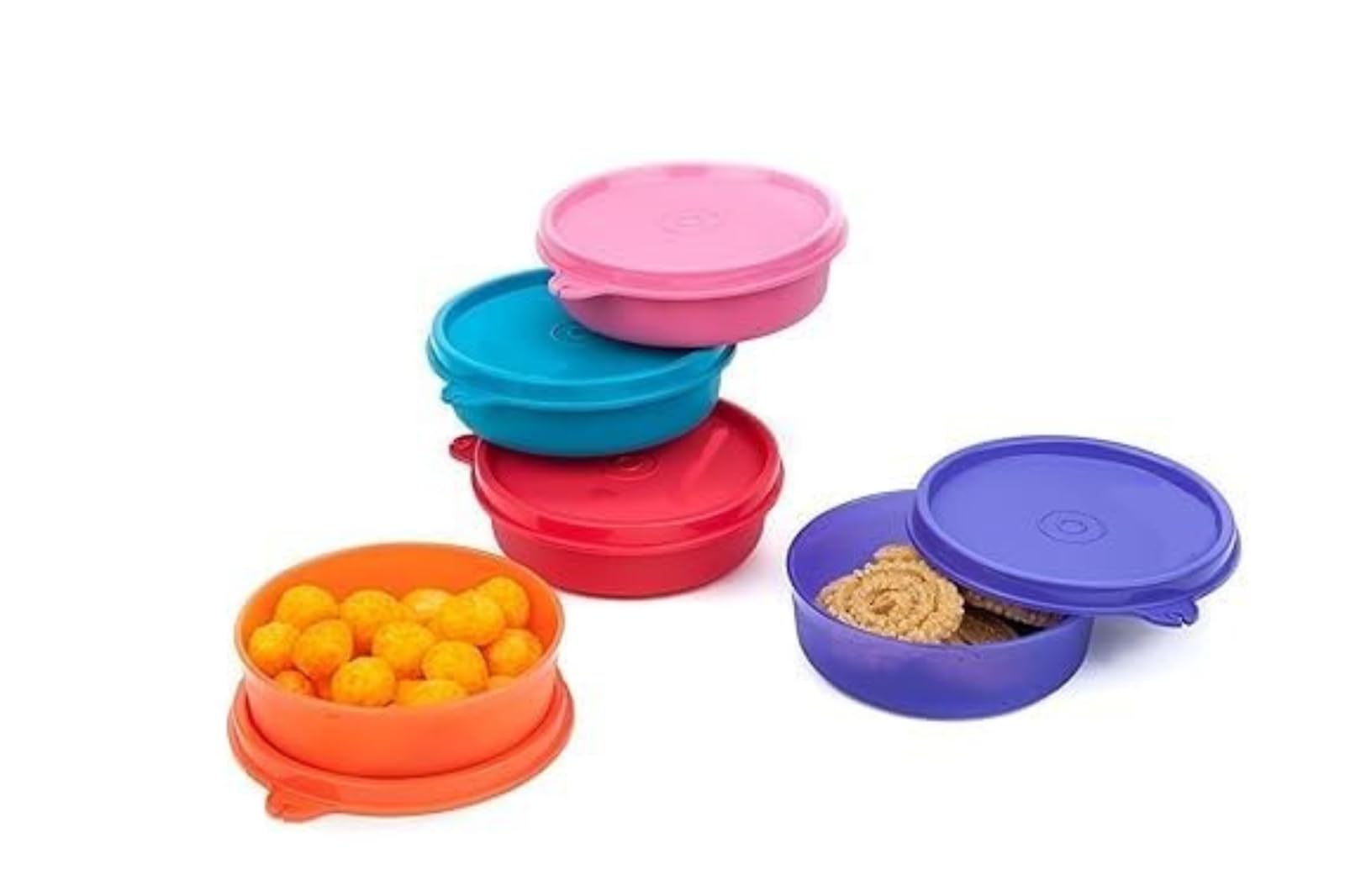 Caddyware Executive Round Small Plastic Container Set, 100% Food Grade, 180ml, Set of 5, Multicolour