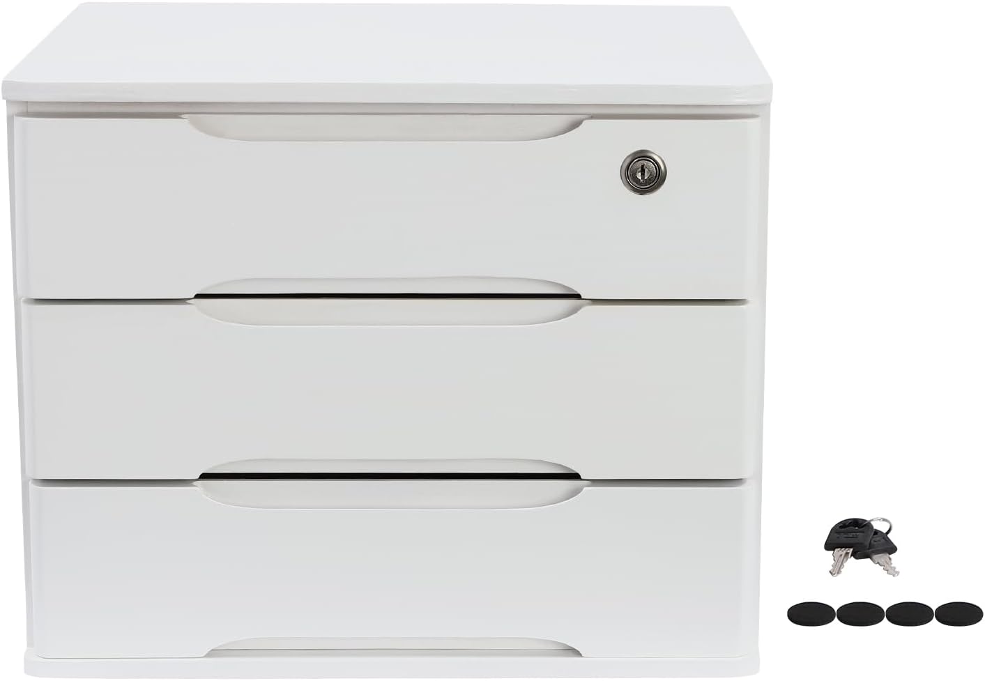 3-Tier Desk Organizer with Lockable Drawers,1 Locks & 2 Keys, Wooden Desktop Storage Box, Categorized Storage Desktop File Cabinet(White)