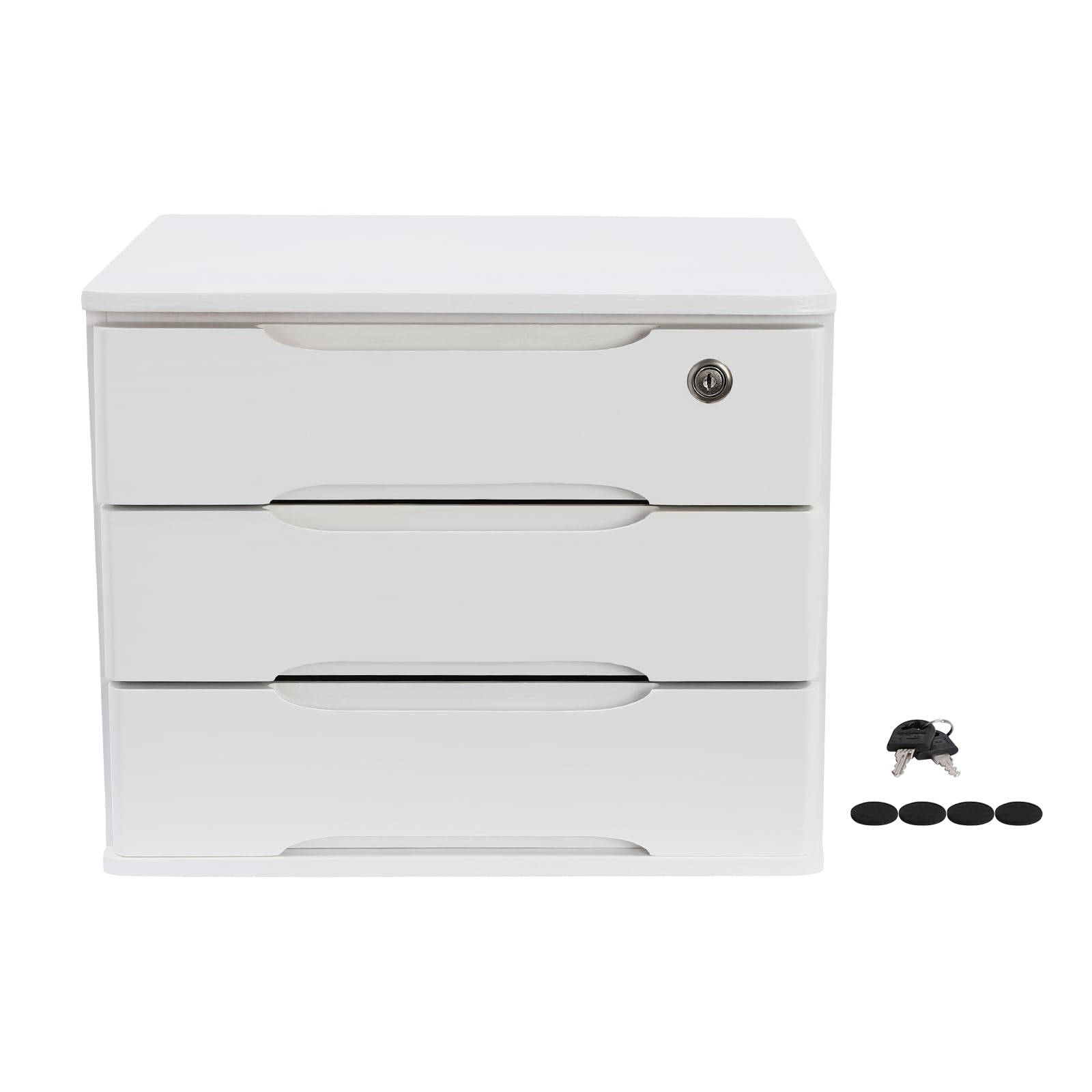 BENTFL 3-Tier Desk Organizer with Lockable Drawers,1 Locks & 2 Keys, Wooden Desktop Storage Box, Categorized Storage Desktop File Cabinet(White)