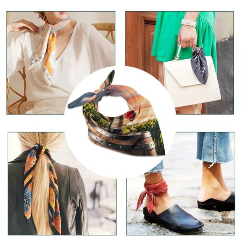 Square Head Scarf Silk Like Neck Scarf Wooden Wine Barrel on Wine Bottle Satin Bandanas Sleeping Hair Scarfs Fashion Silk Feeling Scarfs Boho Headwear Kerchief 18"×18"4