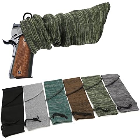 WIOR 6 Pack Gun Socks, 16 x 4 Inch Knit Gun Socks for Pistol/Handgun/Revolver, Silicone Treated Gun Cover Protection Gun Sleeve with Drawstring Closure for Hunting Shooting Anti-Rust Moisture-Proof Cover