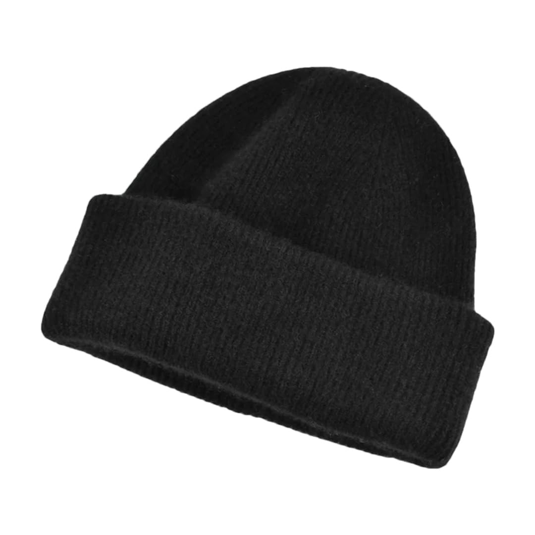 czapka beanie， Męska zimowa wszechstronna solidna dwuwarstwowa pogrubiona czapka czapka z litego kaszmiru damskie ciepłe czapki z dzianiny czapki prezenty(Black)