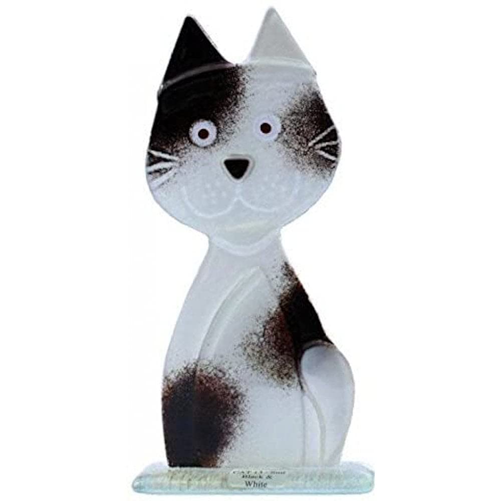 Celtic Glass Designs Men's Black D&J Glassware Fused Glass Cool Cats Collection - Charley Cat In & White (Small)