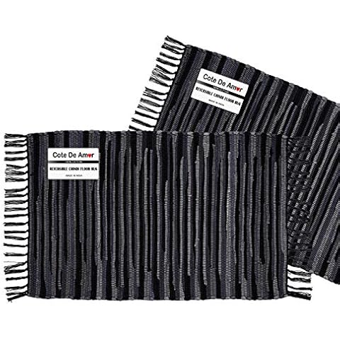 Cote De Amor 2 Pack Reversible Floor Rug 24"x36" (2'x3') Cotton Chindi Rag Rug, Farmhouse Rag Rug for Living Room Bedroom Bathroom Kitchen Nursery Entryway Laundry Room, Black Multi Cover