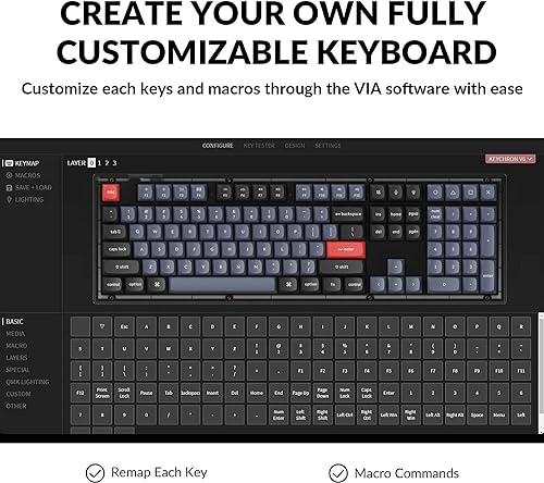 Image of Keychron V6 100% Layout Custom Wired Mechanical Keyboard, 108 Keys RGB Backlight QMK /VIA Programmable Macro, Hot Swappable K Pro Red Switch PBT Keycaps for Mac Windows (Frosted Black)