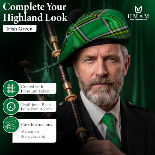 Image of Scottish Tam O' Shanter Hat Tartan Bonnet Pom Pom Wool Flat Cap One Size