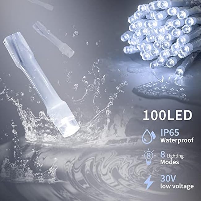 oopswow LED String Lights by White, 100LED Plug in Fairy String Lights with 8 Modes for Indoor and Outdoor Party Wedding Home Patio Lawn Garden Christmas Supplies-White