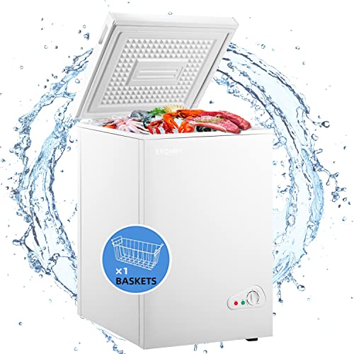 EROMMY Chest Freezer, 3.5 Cubic Feet Small Deep Freezer, Mini Quiet Freezer with Storage Basket and Adjustable Legs, Upright Freezer for Home, Kitchen, Office, Bar, Whiteâ€¦
