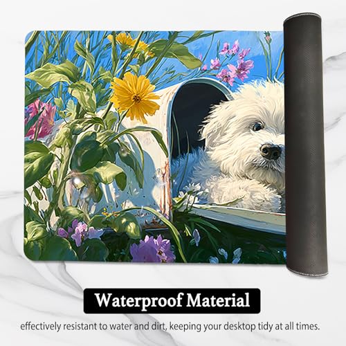 Image of Nuxovilar Professional Large Mouse Pad & Computer Game Mouse Mat (35.4x15.7IN, Floral Puppy Art) (90 * 40cm Floral Puppy)