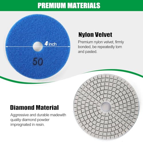 Image of WORKEASE 4 Inch Diamond Polishing Pads Wet /Dry 12PCS, 50 Grit Diamond Sanding Pad, Granite Stone Concrete Marble Rock Countertop Quartz Polish Pad