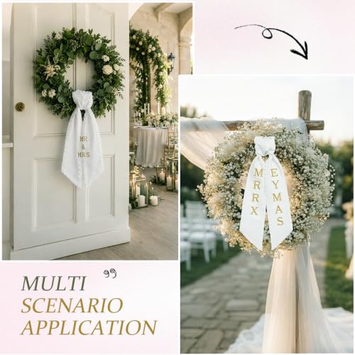 2 Pack White Wreath Sash for Front Door with 26 Alphabet Letters DIY Monogram Wreath Sash Blank for Embroidery, Ribbon Set for Wedding Baby Shower Christmas Graduation Housewarming Gift Home Decor - image 2
