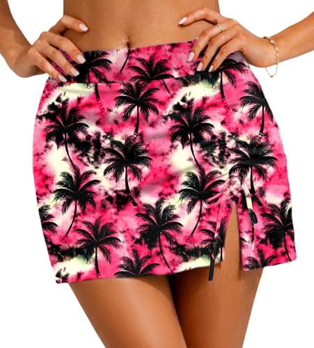 Image of AOBUTE Women UPF 50+ High Waisted Swim Skirt Side Slit Drawstring Beach Cover Up (No Lining)