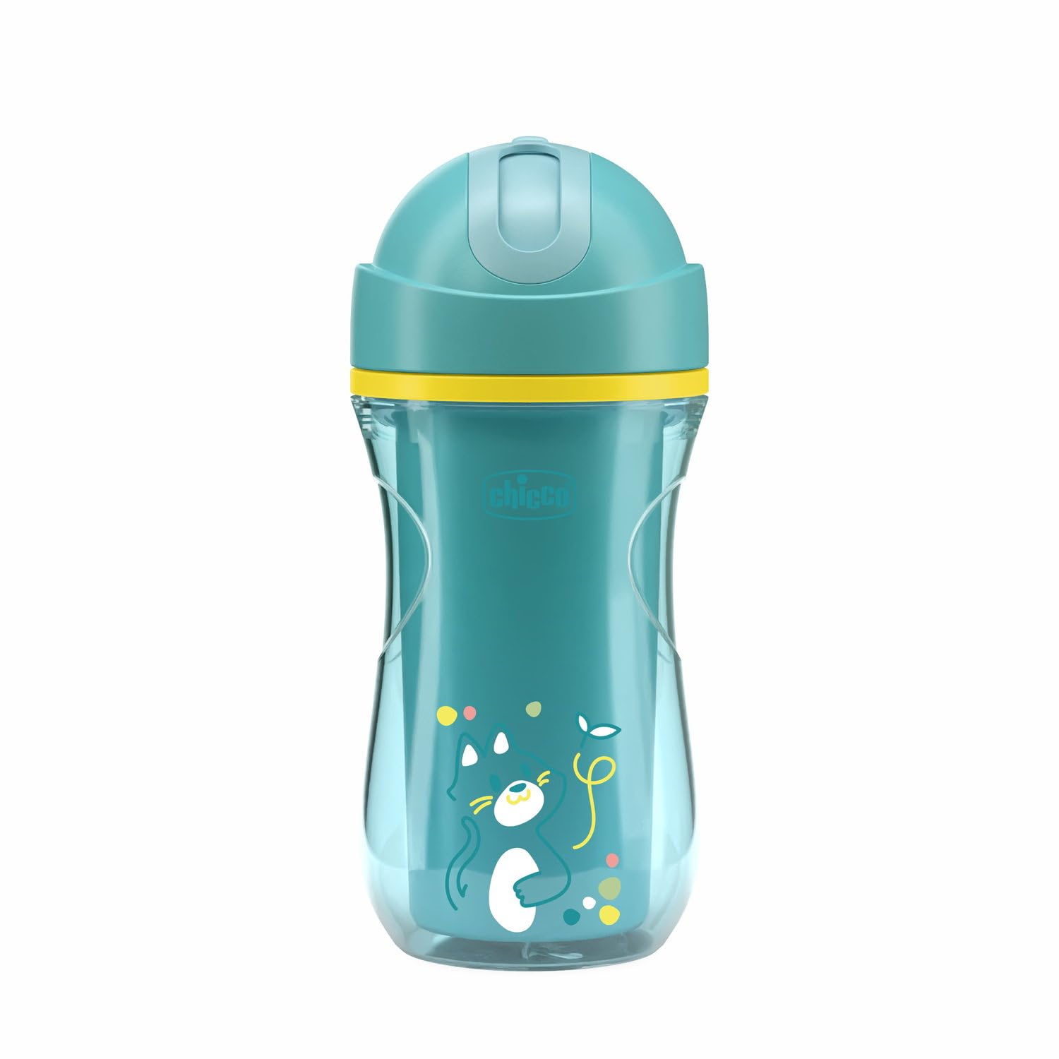 Silikonowy kubek Chicco Sport Cup Proof dla dzieci 14 + miesięcy, 266 ml, termiczna butelka Naucz się pić kubek, z elastyczną odpornością na słomę dla ukąszeń, bez BPA, niebieski