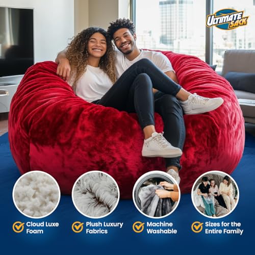 Image of ULTIMATE SACK 6ft Bean Bag Chair & Footstool, Oversize Bean Bag Chair for Adults, Comfy Chair Bean Bag Couch Lounge Sofa Loveseat Furniture | Brown Fur